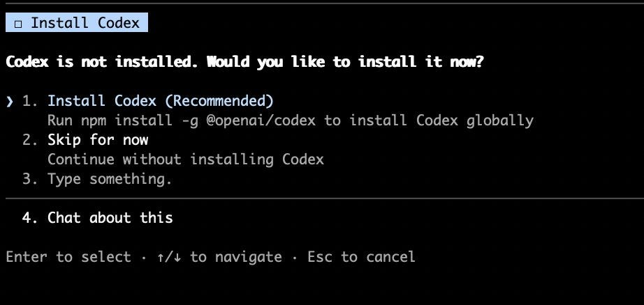 Codex Setup Menu You can now trigger Codex from Claude Code! Here's how