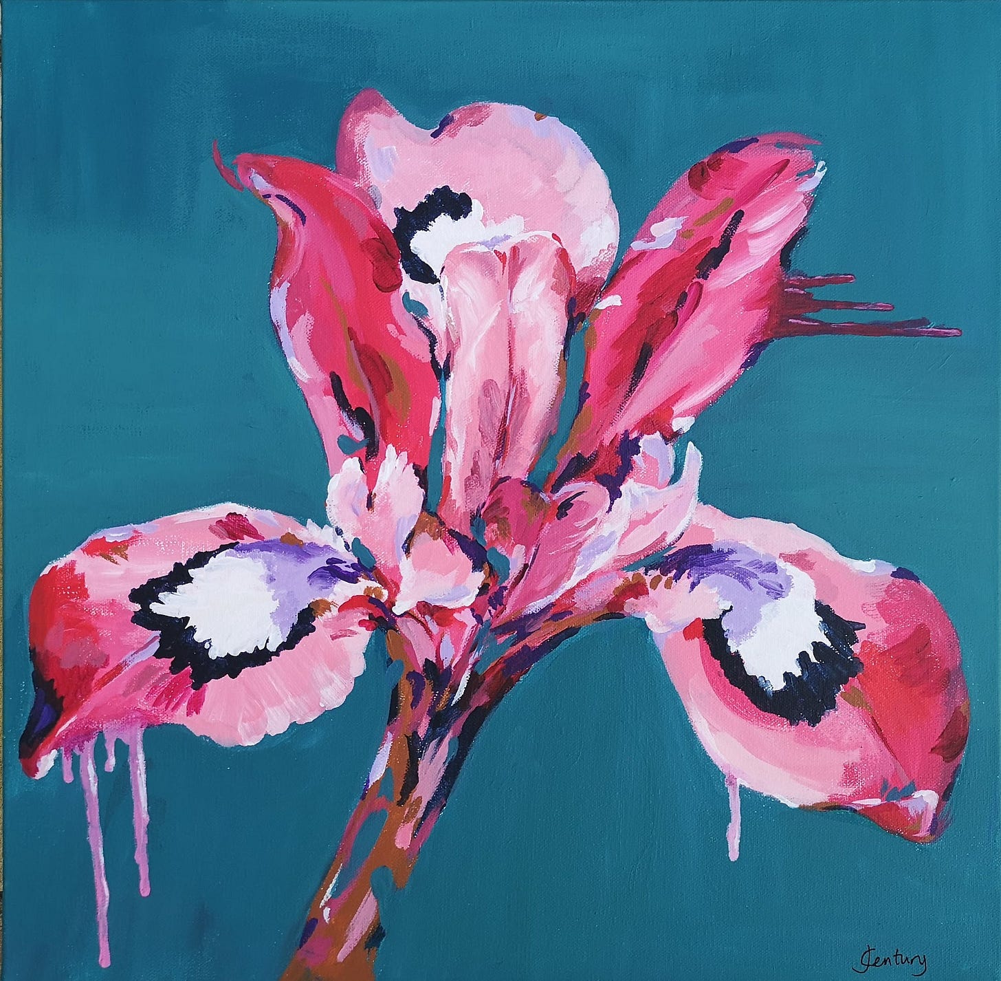 Original Contemporary Flower Painting by Judy Century. Pop Art Modern  bright painting of Iris – Judy Century Art