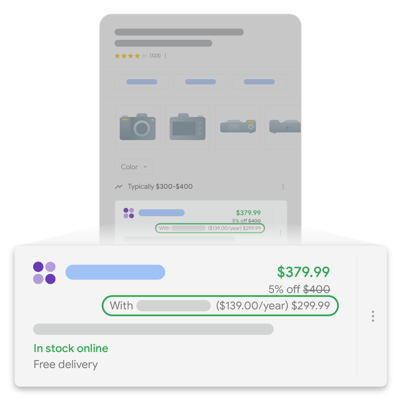 shopping knowledge panel with loyalty price in search results