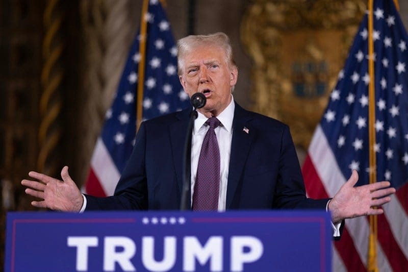 U.S. President-elect Donald Trump speaks during a press conference at Mar-a-Lago in Palm Beach, Florida, on Jan. 7.