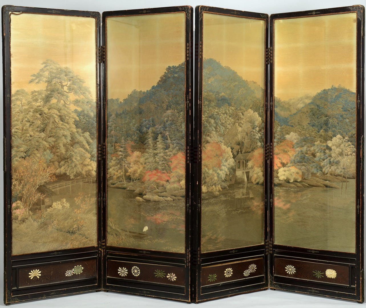 Lot 28: Meiji Japanese Silk Floor Screen