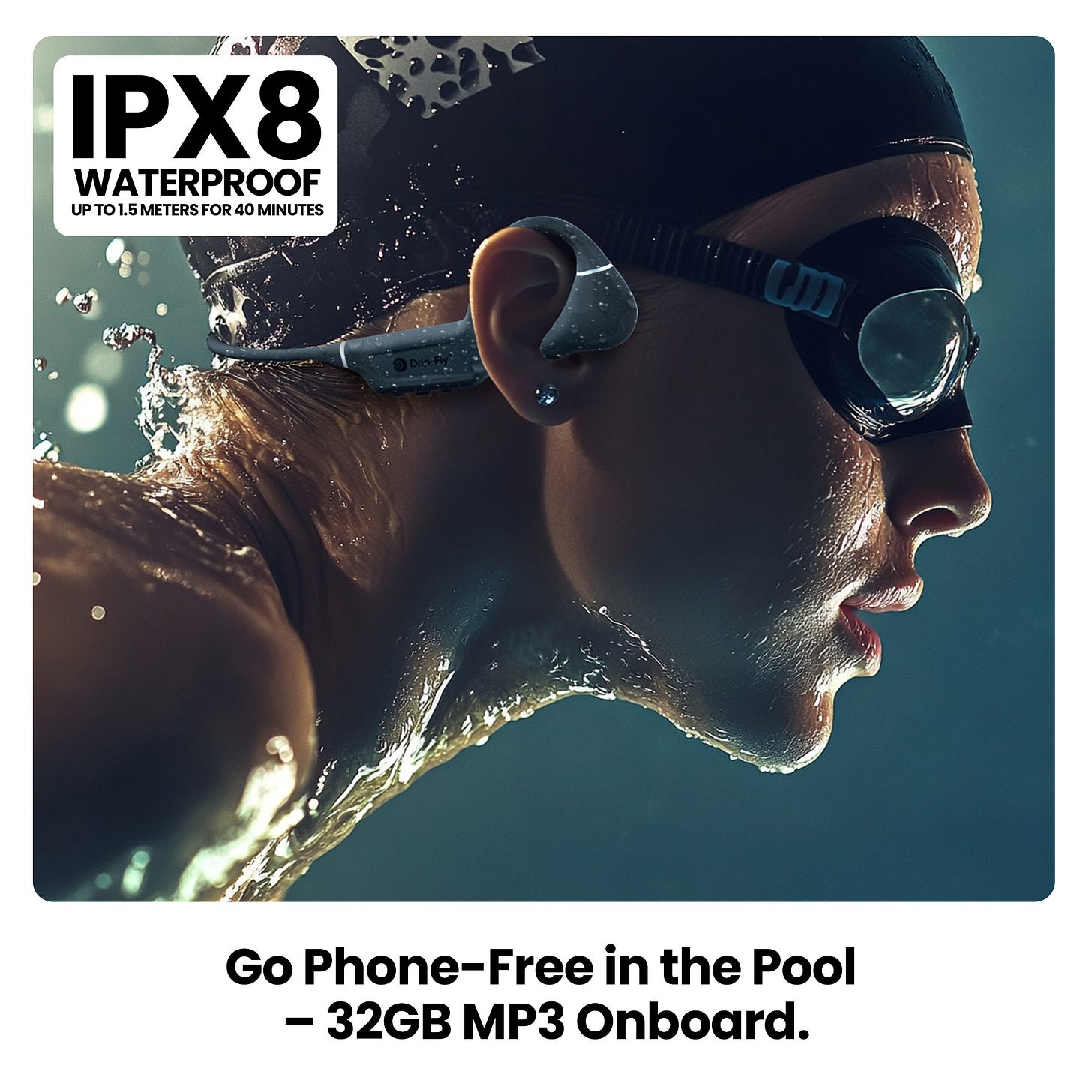 drip-fly swimming headphones with ipx8 protection