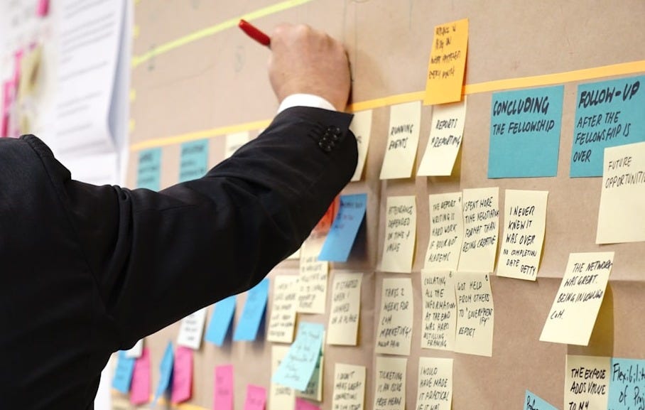 sticky notes on corkboard