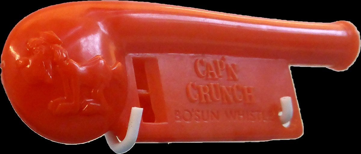 A cereal-box whistle that could trick the phone system into free calls