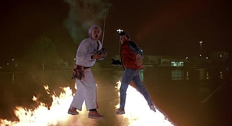 Doc and Marty Witness Time Travel, Doc tries to read Marty's Mind, Doc ziplines from the Clocktower
