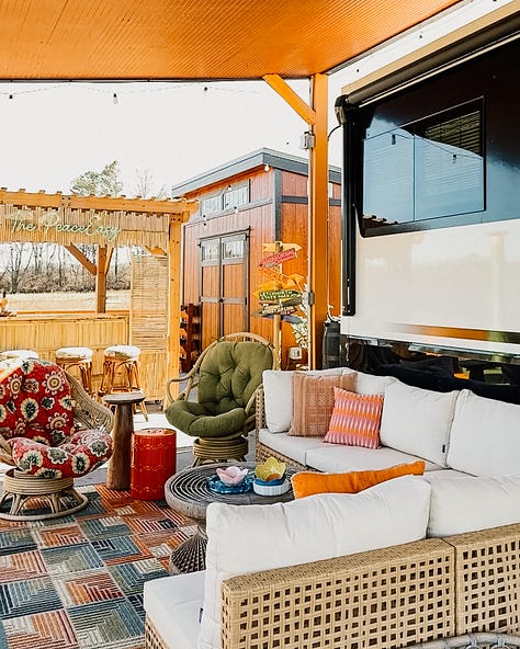 A few of our patio zones: Dining, Lounge, Zen, Plants