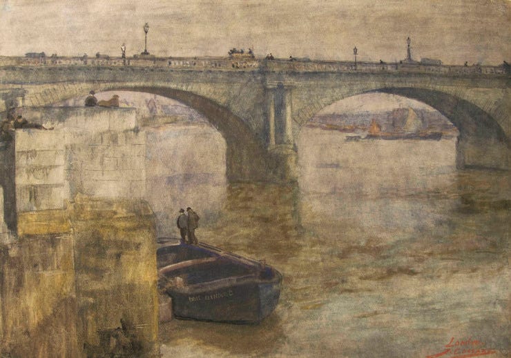 'De Theems in London' - aquarel: Ko Cossaar (voorm. coll. Kunsthandel Hein Klaver)
