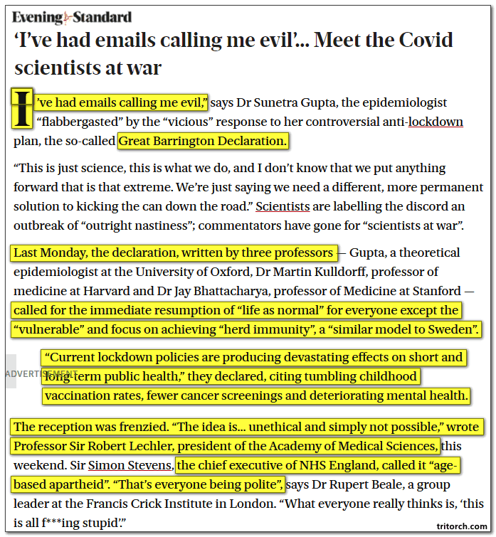 great barrington declration author has emails calling him evil evening standard