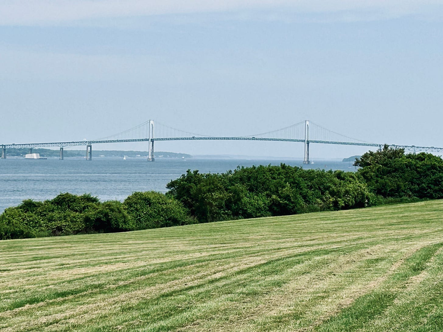 bridge, trees, grass, sky