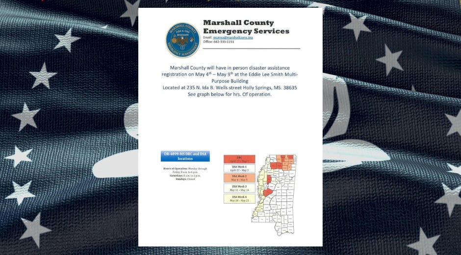 In person disaster assistance registration for Marshall County for the ...