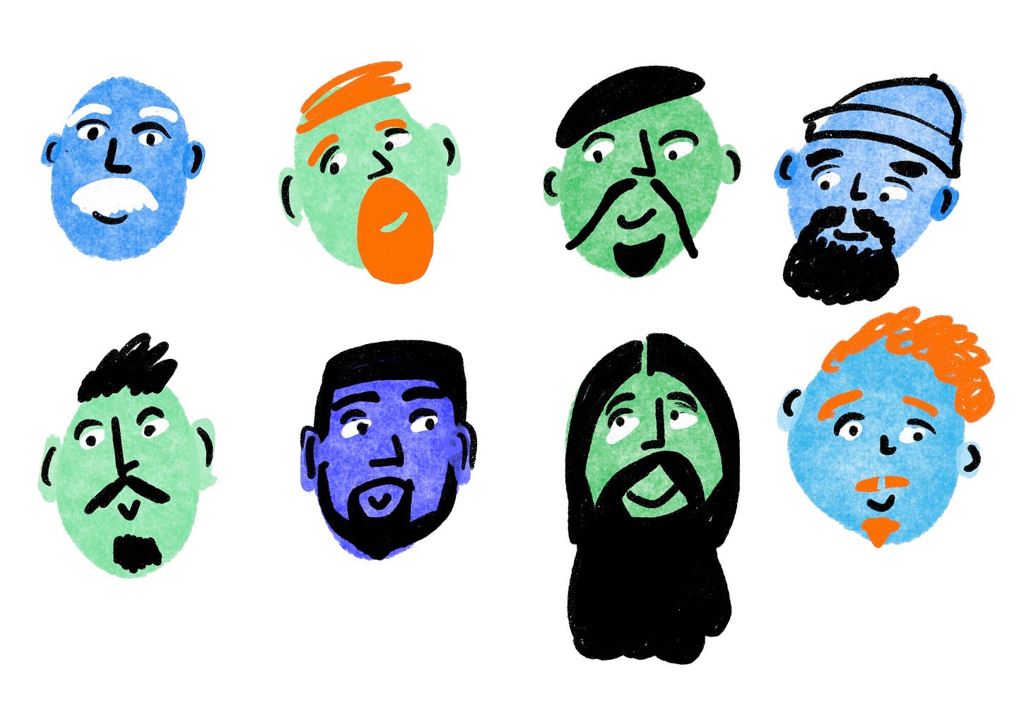 different facial hair on diverse people
