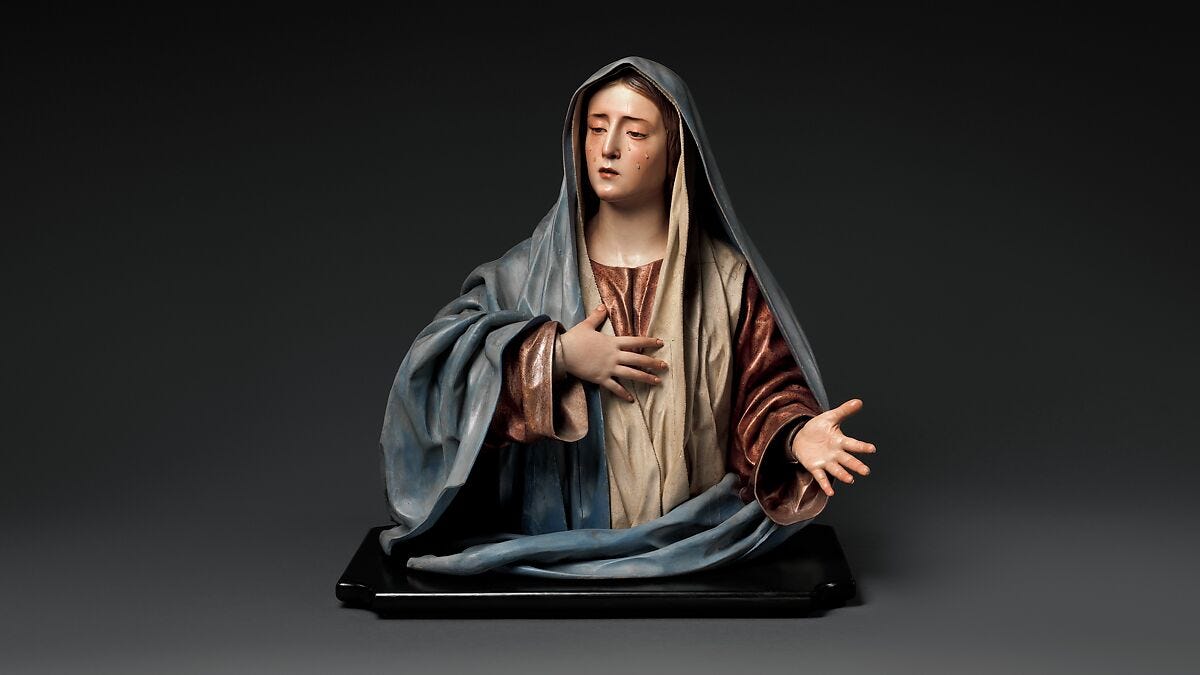 Mater Dolorosa, Pedro de Mena (Spanish, Granada 1628–1688 Málaga), Partial-gilt polychrome wood, Spanish, probably Málaga
