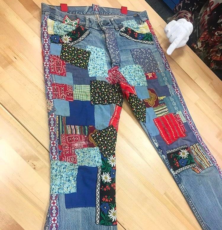 A pair of late-1960s Levi’s® 505 Jeans with customized patches and trimmings and a part of the Levi & Strauss Co. Archives; Featured in the "You Say You Want a Revolution? Records and Rebels 1966-1970" exhibition at the Victoria & Albert Museum. A pair of late-1960s Levi’s® 505 Jeans with customized patches and trimmings and a part of the Levi & Strauss Co. Archives; Featured in the "You Say You Want a Revolution? Records and Rebels 1966-1970" exhibition at the Victoria & Albert Museum.