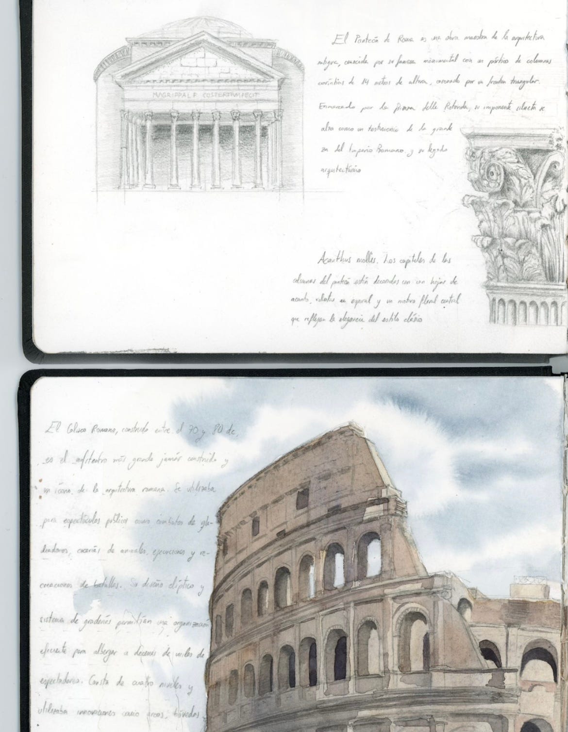 Coliseo romano en acuarela en sketchbook