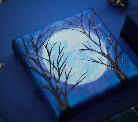 moon painting crow painting purple painting