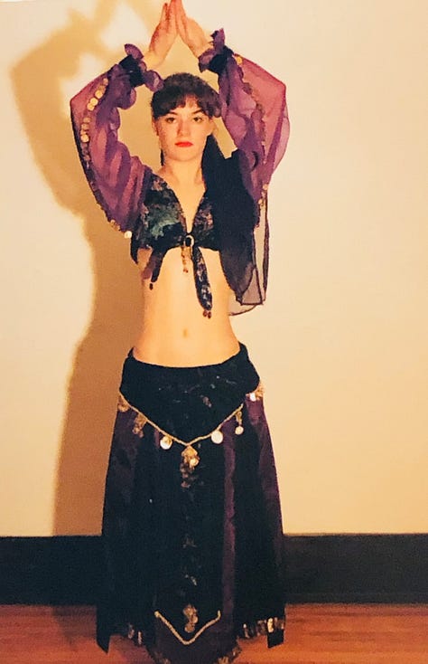 The author in a variety of belly dance costumes from her restaurant days.