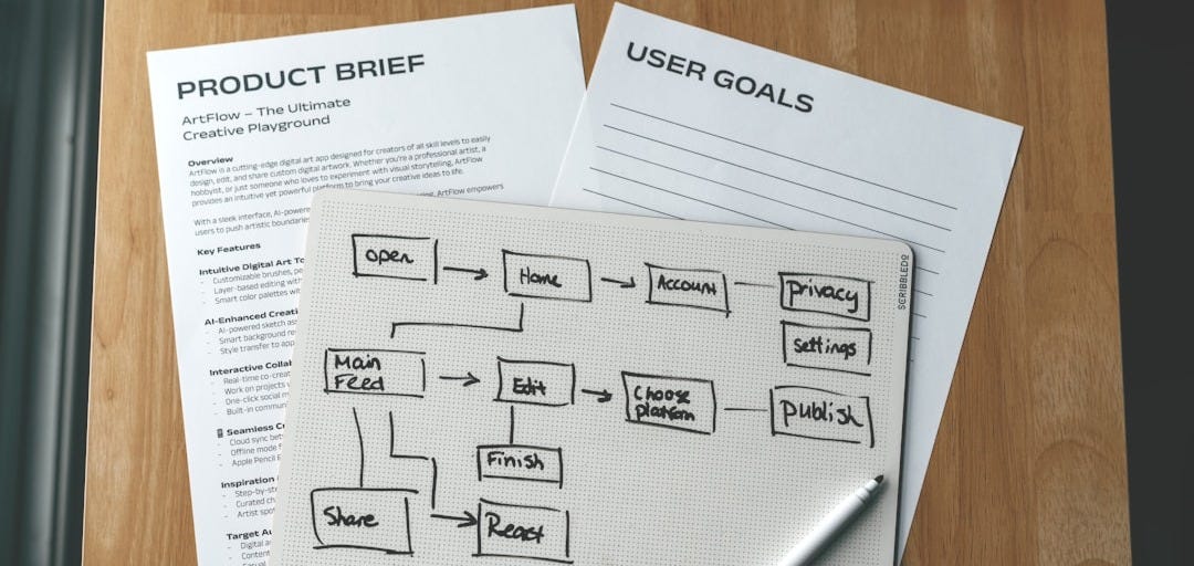 Workflow diagram, product brief, and user goals are shown.