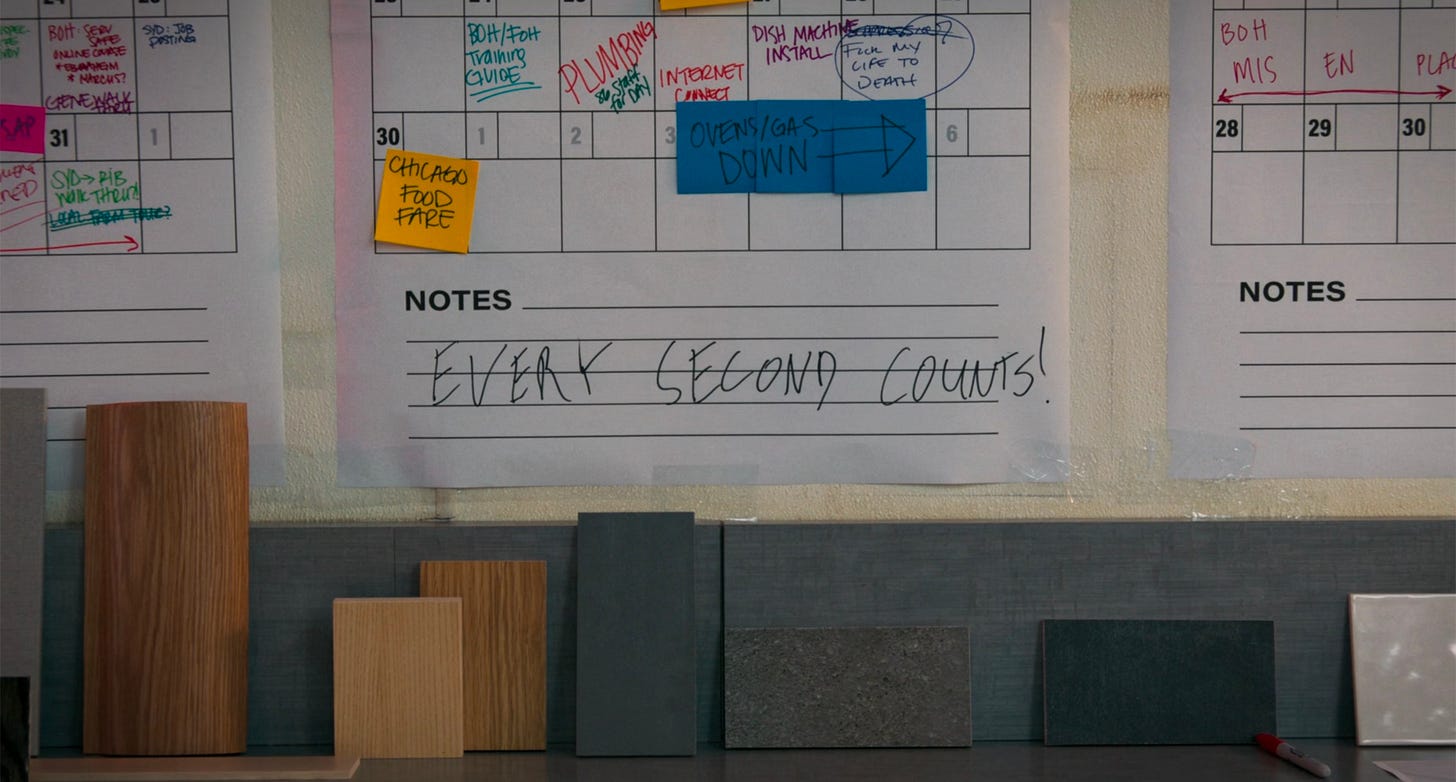 shot of The Bear paper calendar with EVERY SECOND COUNTS written at the bottom