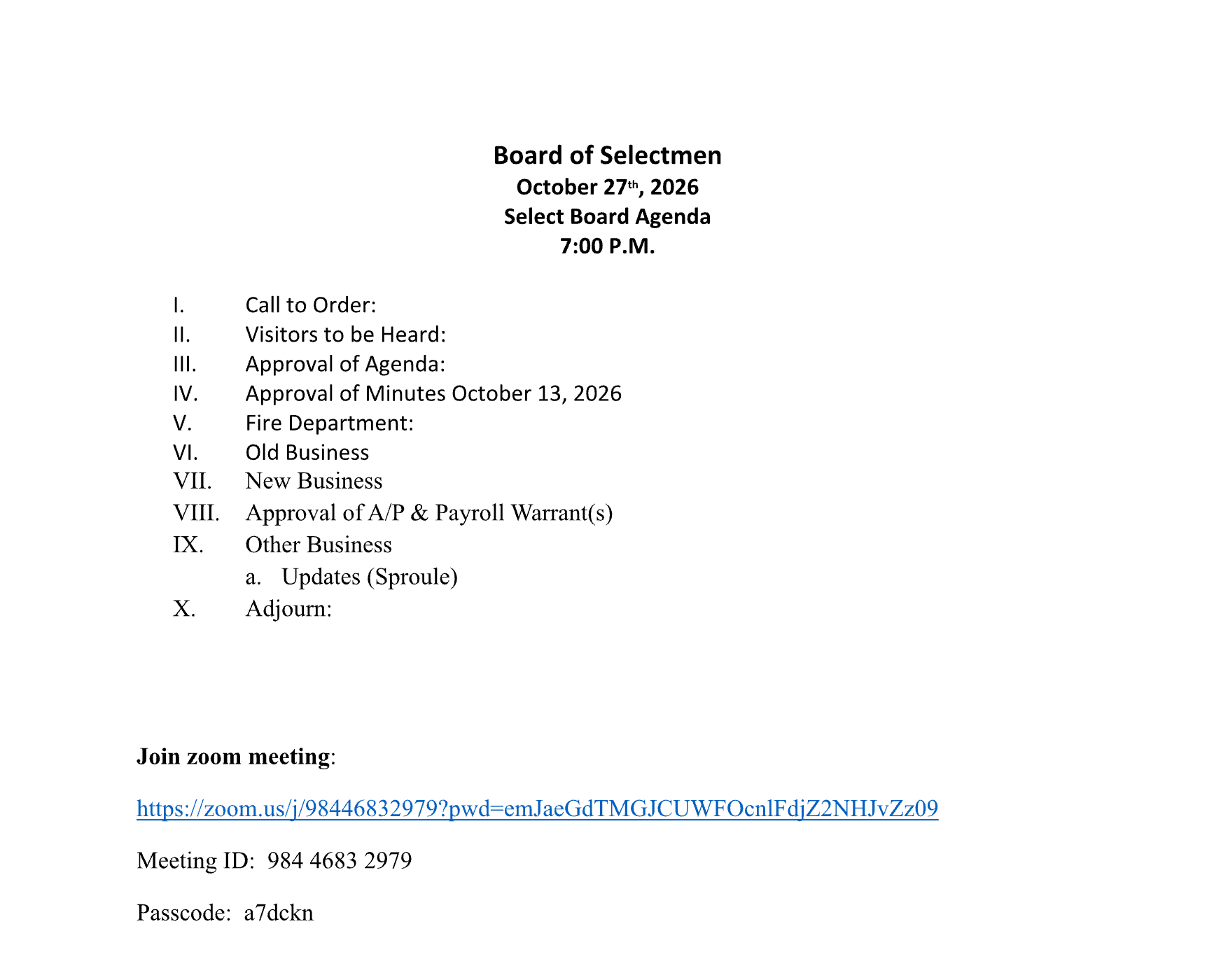 Metting In Process ON THE AGENDA: Town & School Meetings This Week.