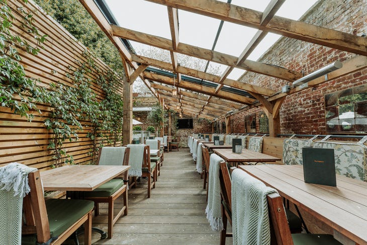 An walled pub garden