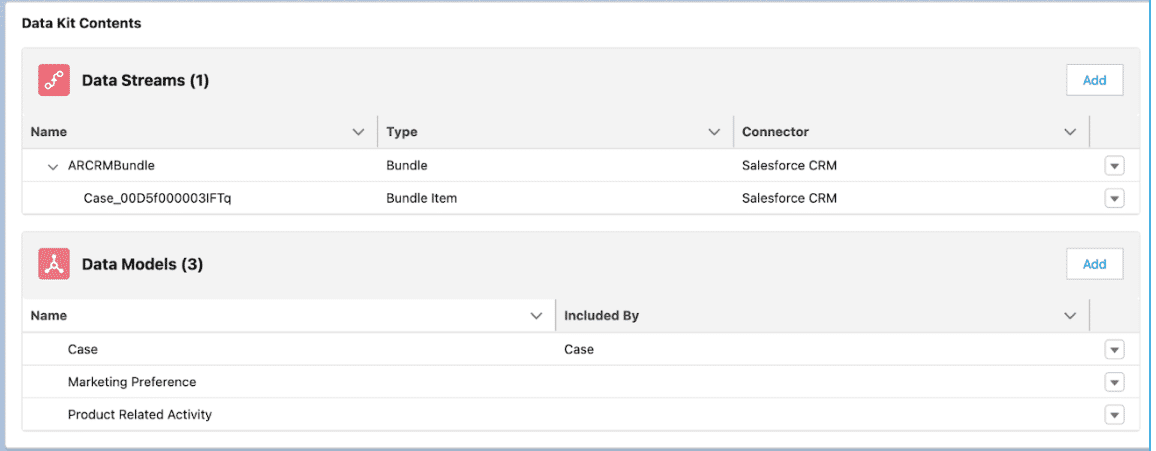 Screenshot of the Data Kit content on the Data Kit screen.