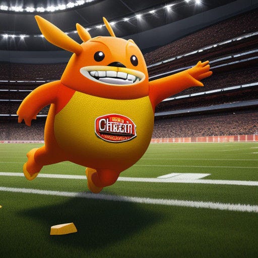 Chester Crunch, wearing the Cheez-It mascot costume, waddled past the bewildered refs toward midfield with the determine...