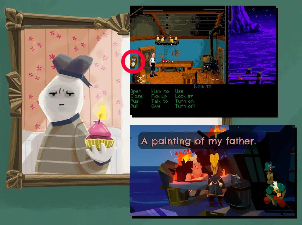 Picture of Chef's dad from Secret and Return, and a screenshot of Chef saying 'A painting of my father.' Picture of Chef's dad from Secret and Return, and a screenshot of Chef saying 'A painting of my father.'