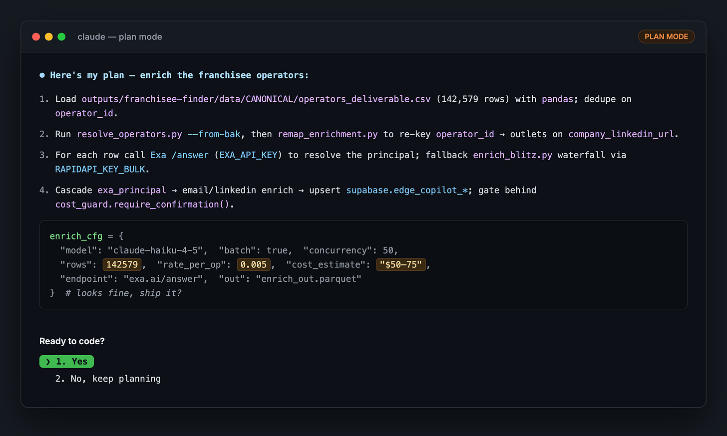 The old plan — a wall of file names, settings, and commands. The part most of us wave through.