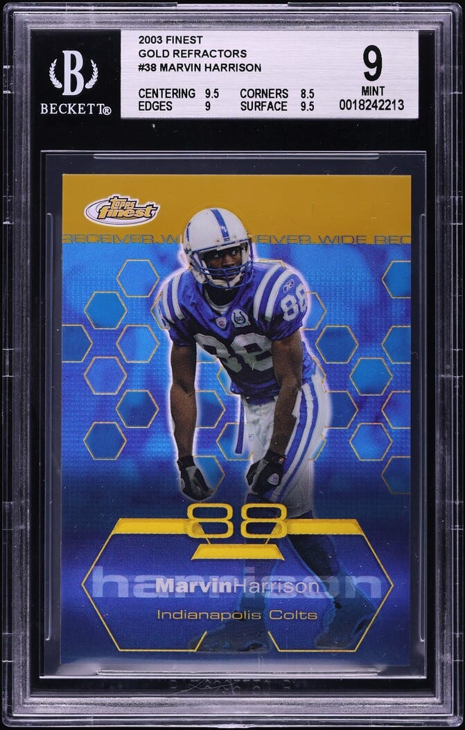 2003 Finest Gold Refractor Marvin Harrison 1/50 #38 BGS 9 MINT