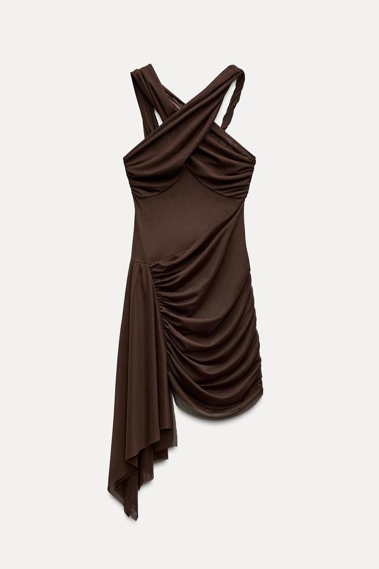 Zara ASYMMETRIC DRAPED TULLE DRESS - Brown - Image 4