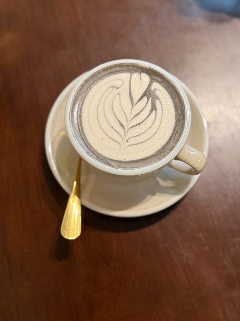 latte and cake