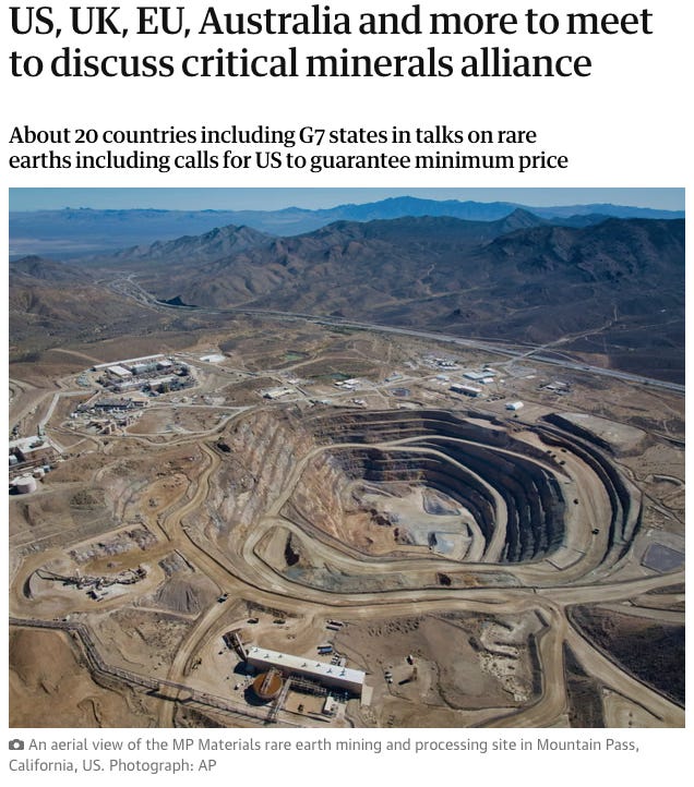 Headline: " US, UK, EU, Australia and more to meet to discuss critical minerals alliance." Headline: " US, UK, EU, Australia and more to meet to discuss critical minerals alliance."