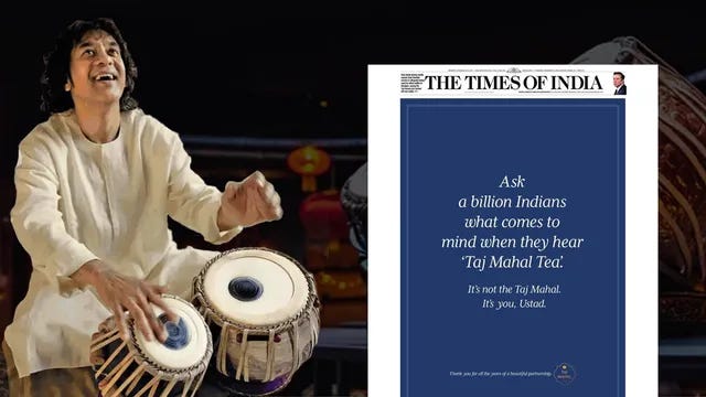 Taj Mahal Tea pays tribute to Ustad Zakir Hussain in a heartfelt print ad