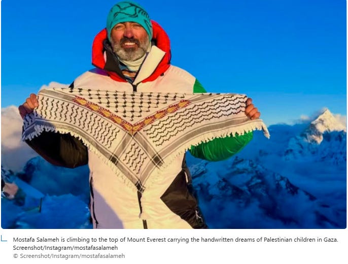 Mostafa Salameh, Jordanian-Palestinian refugee, climbed Mt. Everest for Gaza's children (image credit: screenshot/instagram/mostafasalameh).

