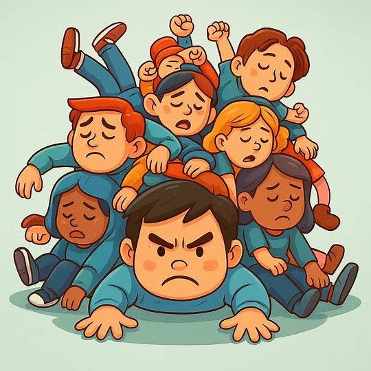 Make the person at the bottom the same size as the others in the heap
