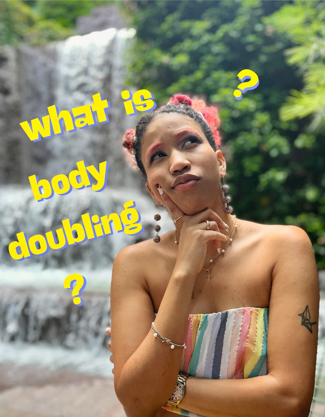 Kiana is looking confused and the words what is body doubling are floating around her head