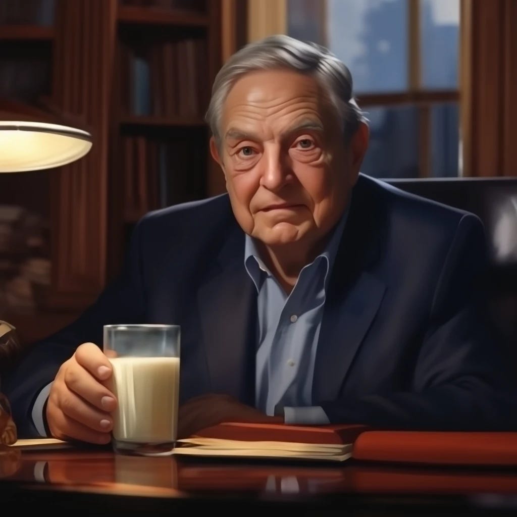 George Soros drinking 2% milk