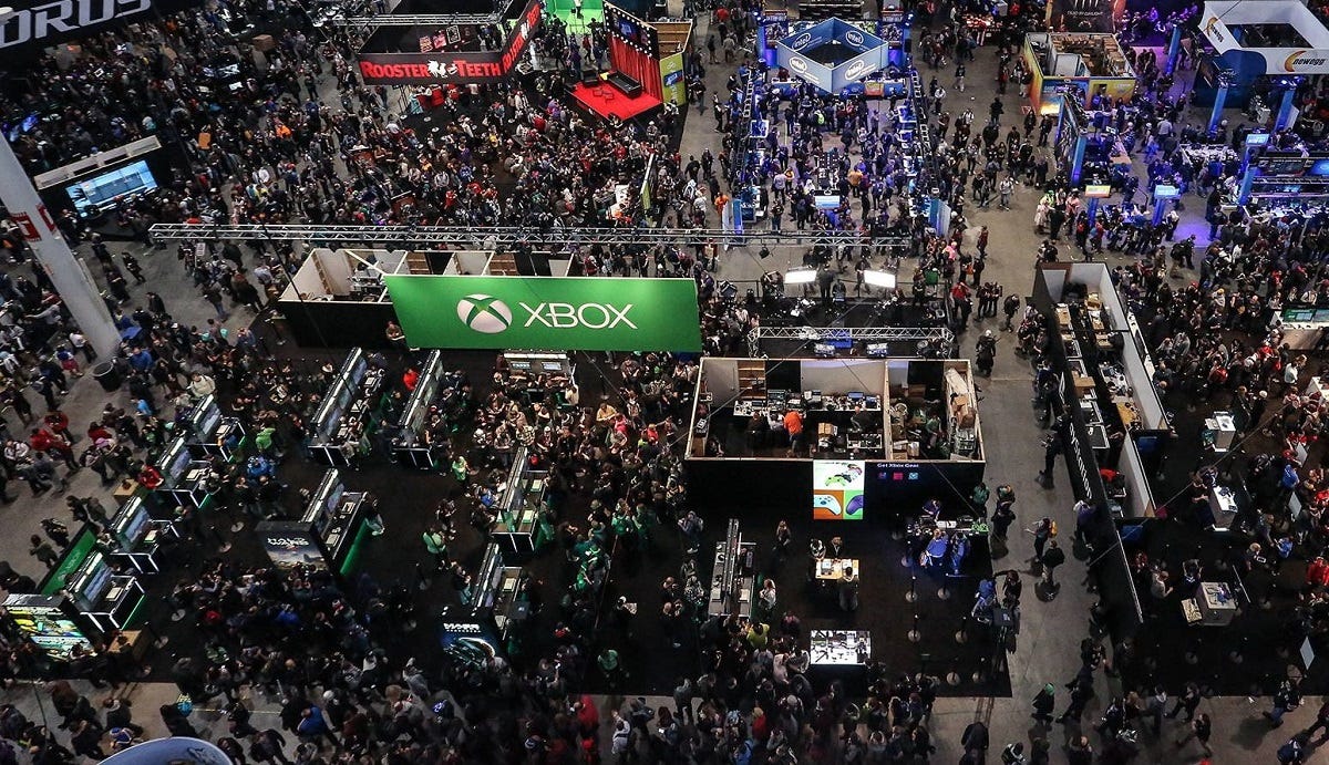 View of the PAX West hall full of people from above
