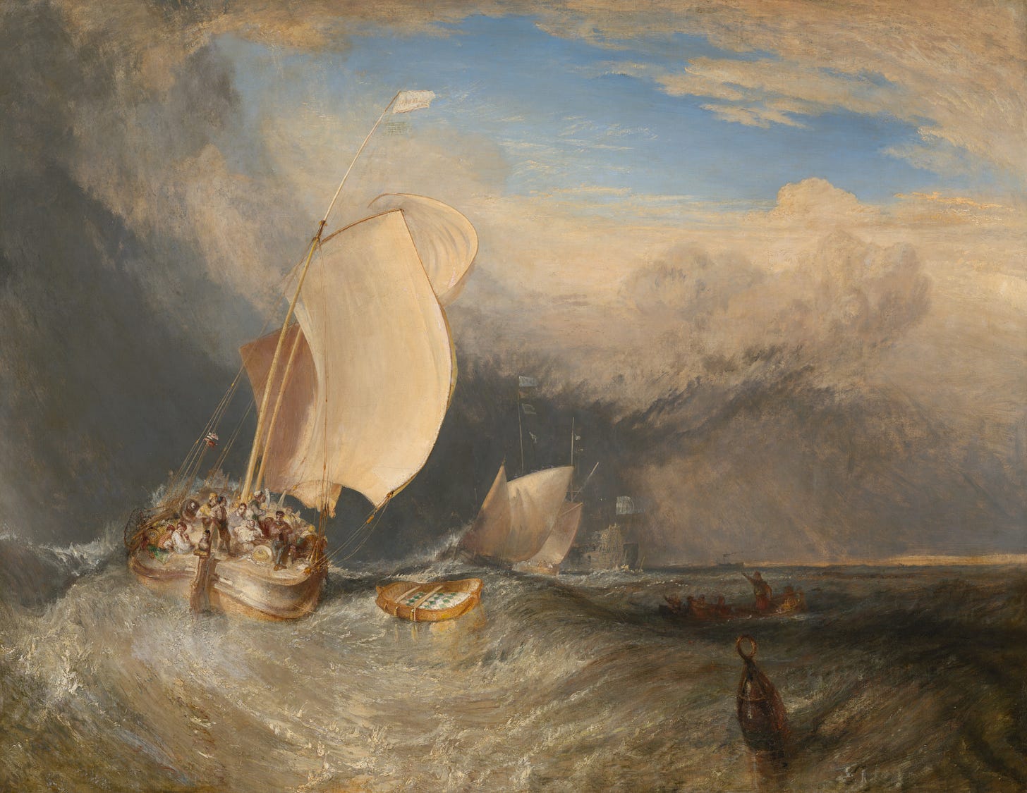 Old boats on a rough seascape.