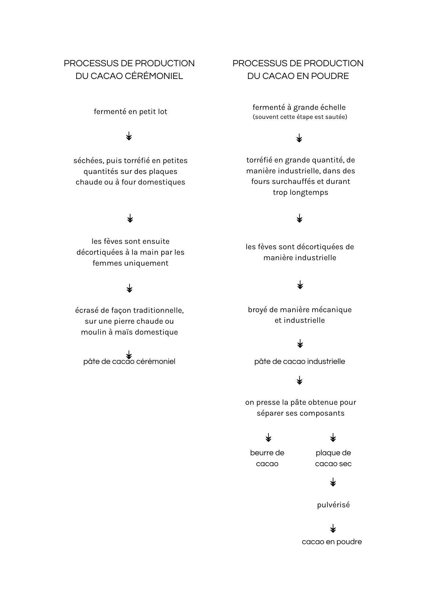 Comparaison entre processus de production traditionnel et industriel du cacao