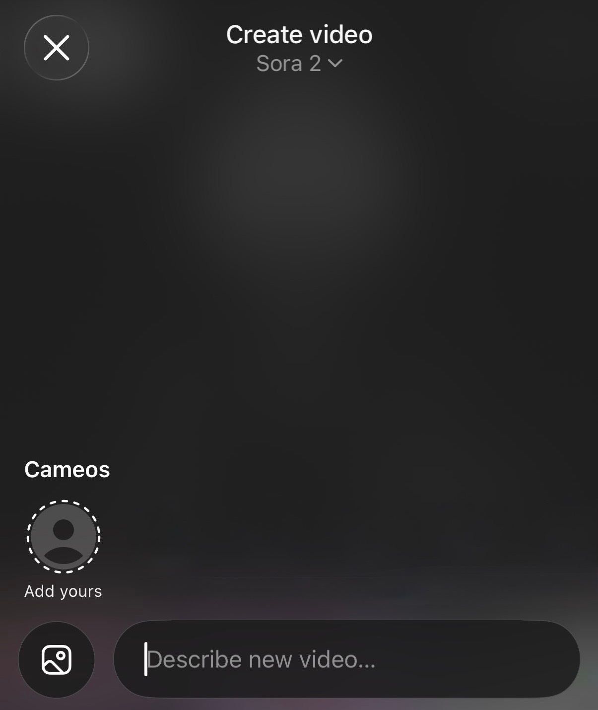 Screenshot of Sora’s create video screen showing a prompt bar and cameo option