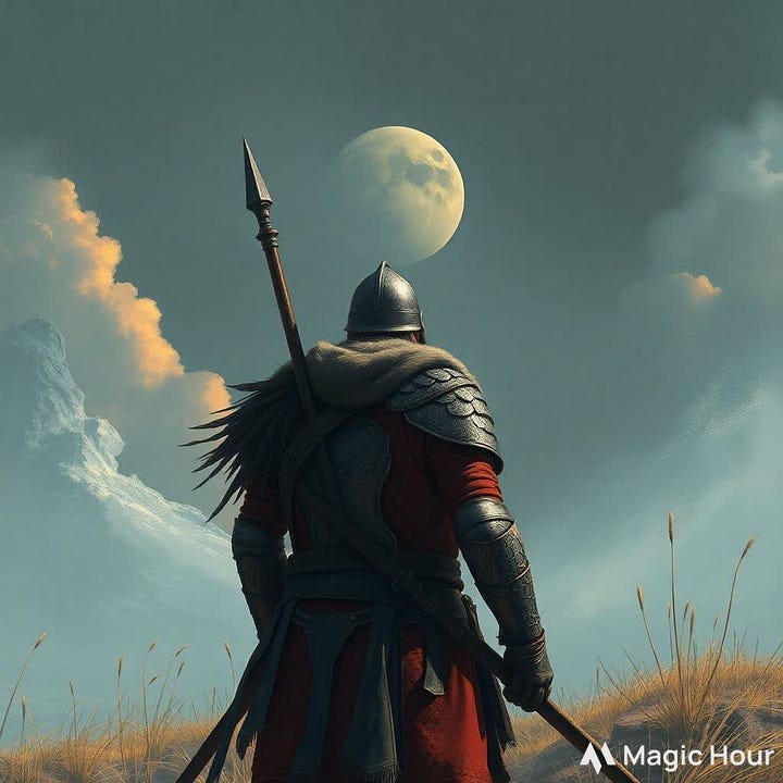 A warrior looking ahead ready to fight for his love