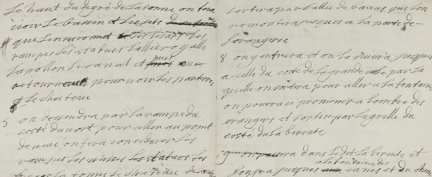 Handwritten guidebook by Louis XIV on how to visit the gardens of Versailles.
