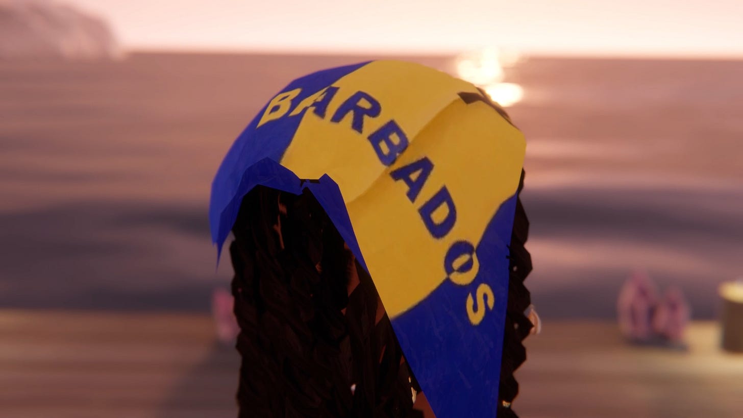 Hayweee shows off her avatar bandana toggle featuring many Caribbean nations (and other nations).