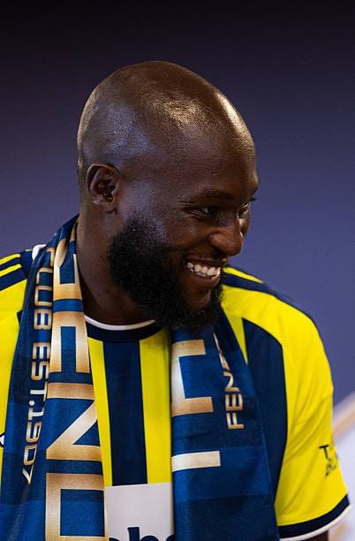 Belgian Romelu Lukaku pictured at a press moment for the signing of his new contract with the Turkish Süper Lig team Fenerbahçe SK in Istanbul,...
