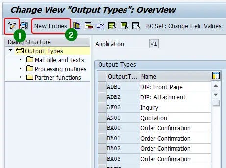 Add new sales order output under application area Sales (V1) in NACE