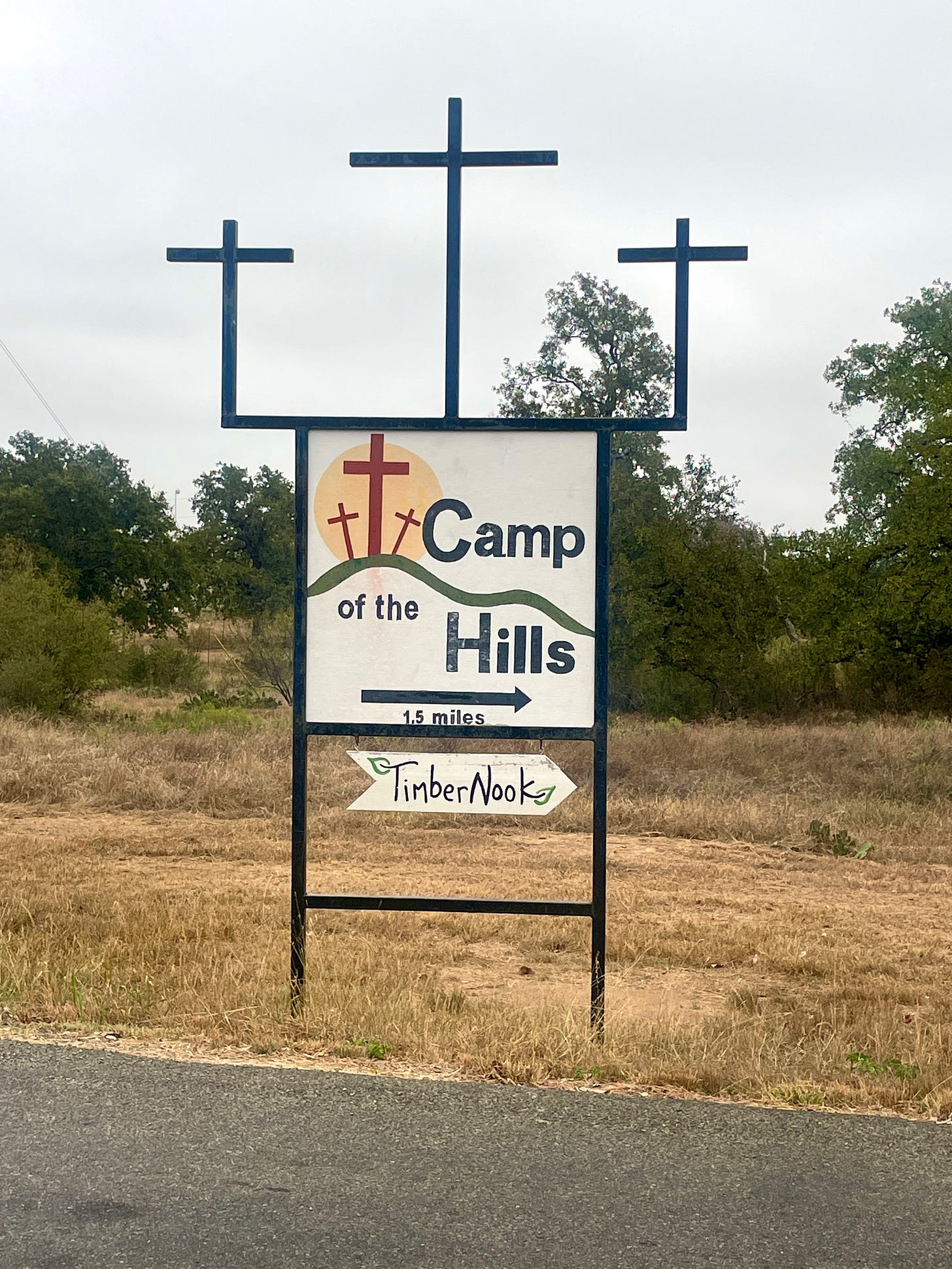 My photo of the Camp of the Hills sign