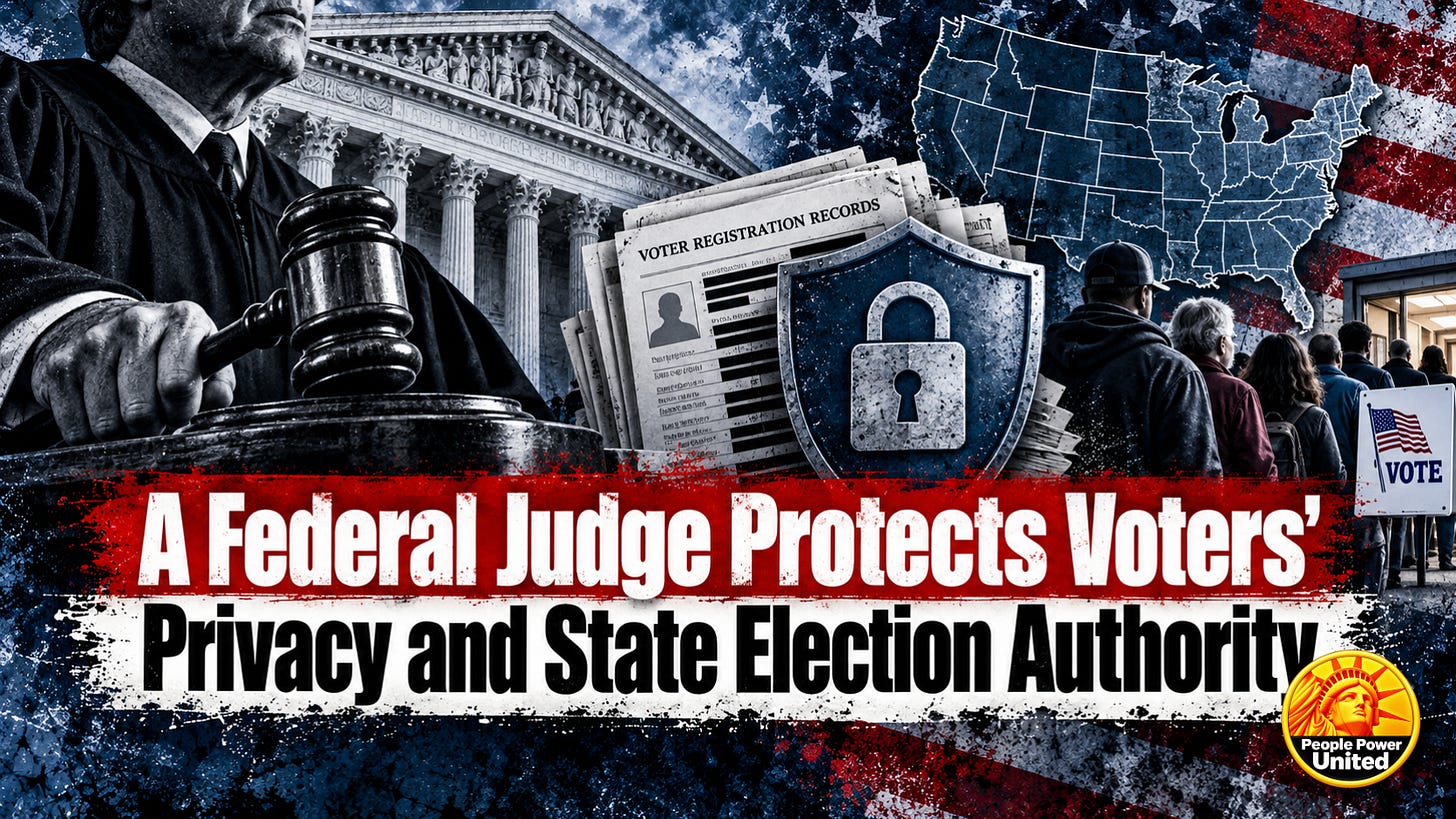 A Federal Judge Protects Voters’ Privacy and State Election Authority. A Federal Judge Protects Voters’ Privacy and State Election Authority.