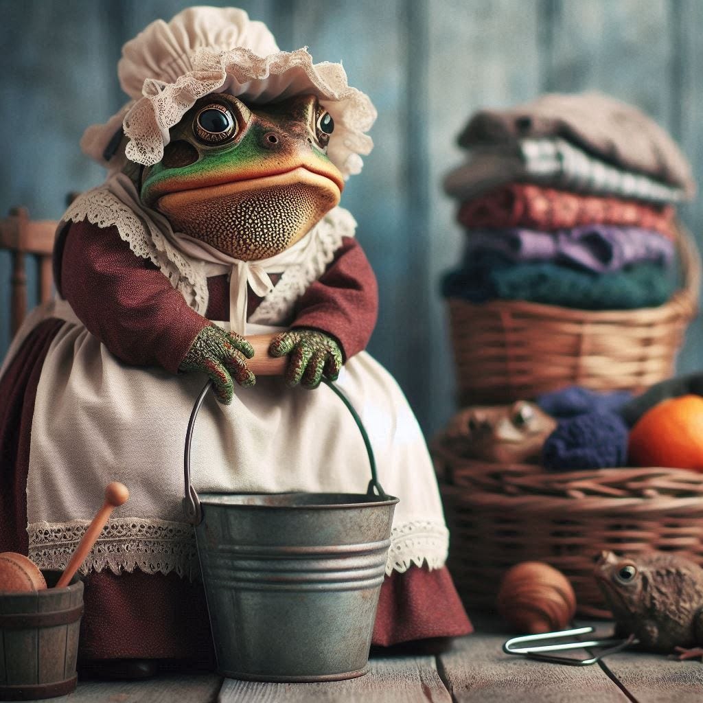 mr. toad dressed as a lowly washerwoman