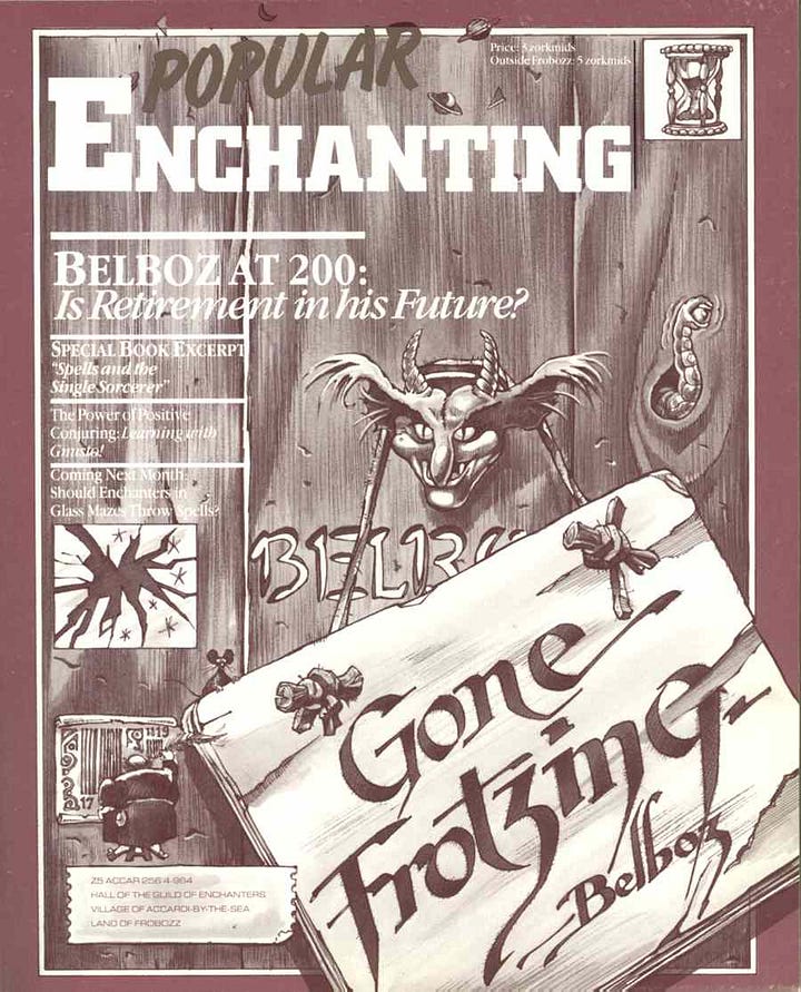Scans of one of the “feelies” included with the game Sorcerer: a copy of Popular Enchanting magazine.